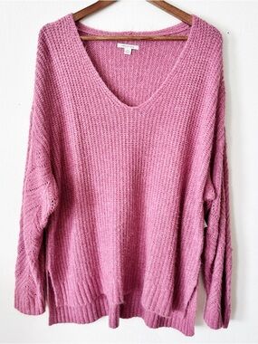American Eagle Outfitters Mauve-Pink V-Neck Knit Sweater large